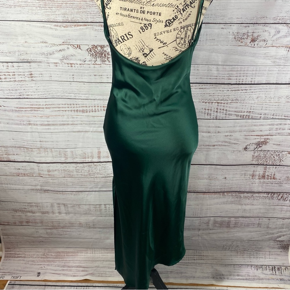 PETAL + PUP EMERALD GREEN LOW CUT BACK SILKY SIZE 4 HIGH LOW HEM DRESS - Picture 9 of 12